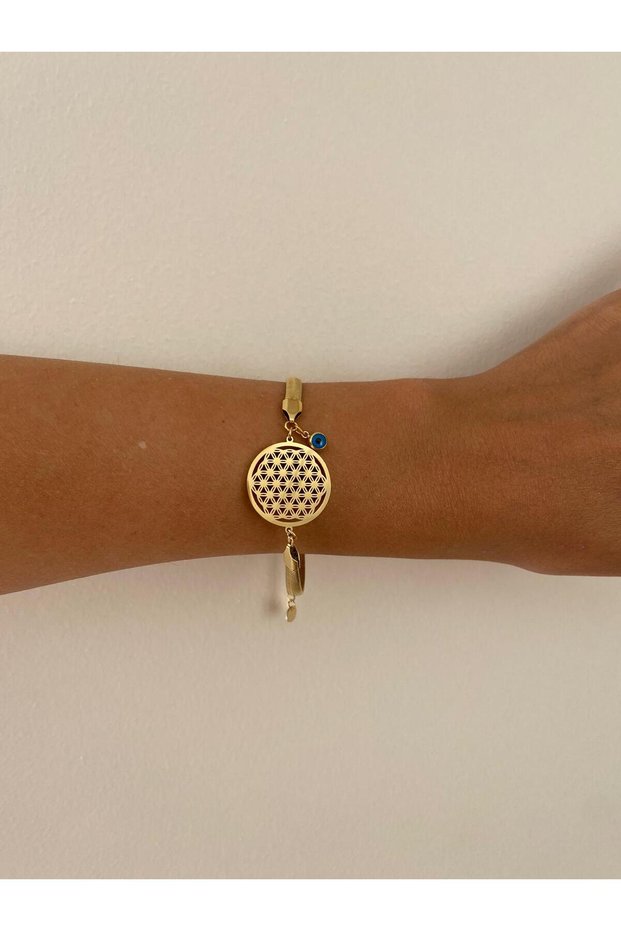 Flower of Life Evil Eye Italian Gold Steel Bracelet