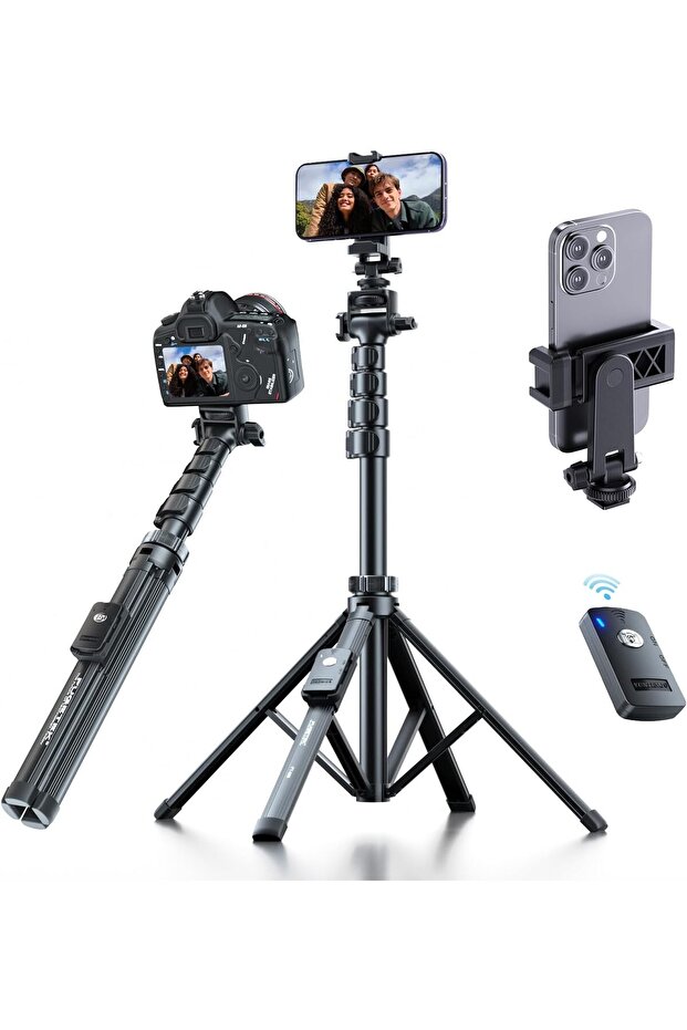 62" Professional Cell Phone Tripod - 4-Leg Aluminum, Bluetooth Remote, 360° Mount