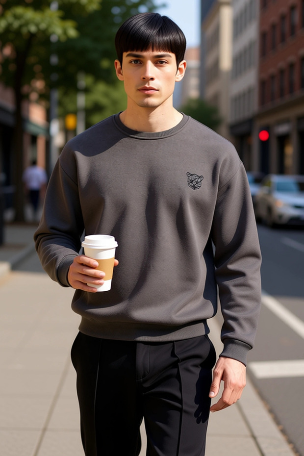 Men's Crew Neck Low Sleeve Oversized Thick Embroidered Sweatshirt Functional Durable Sports