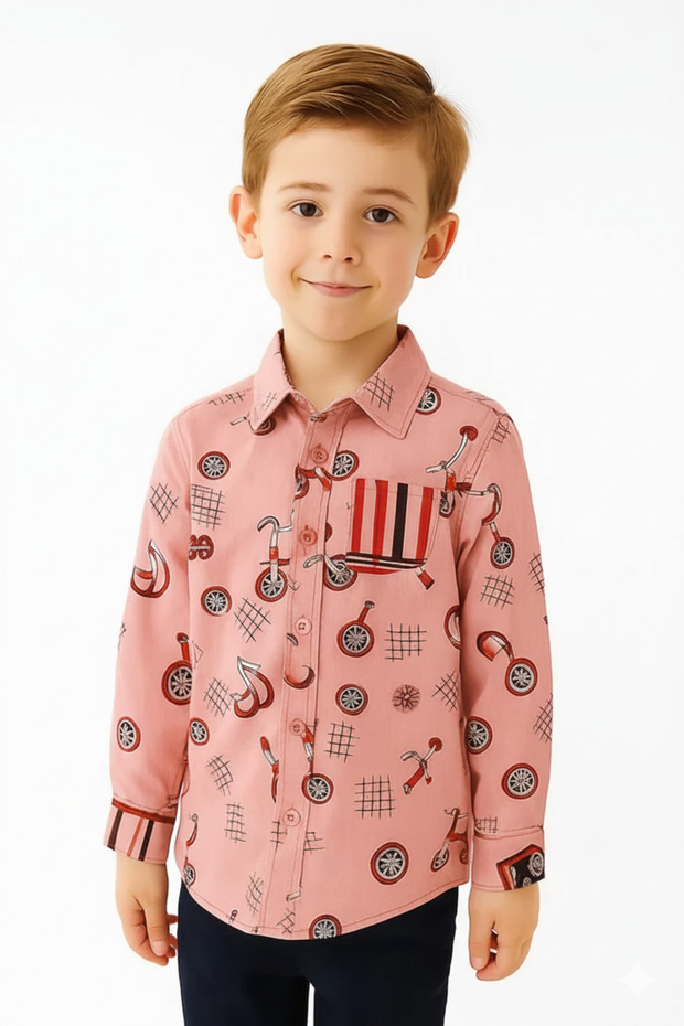 Trendy Tricycle Print Cotton Shirt for Boys