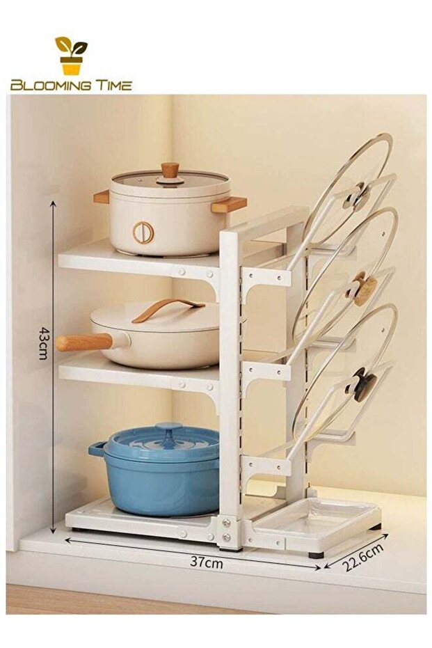 Kitchen Storage Rack, Freestanding Multi-Tier Pot Rack, White