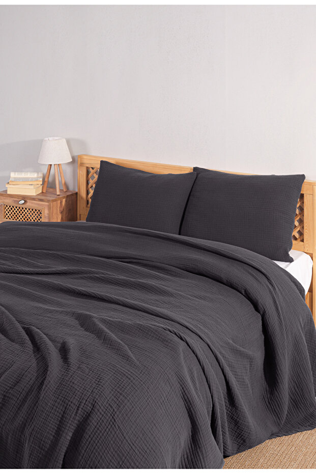 طقم غطاء سرير مزدوج - 230×250 سم، 4 طبقات من الموسلين الصيفي مع غطاء وسادة (3 قطع)