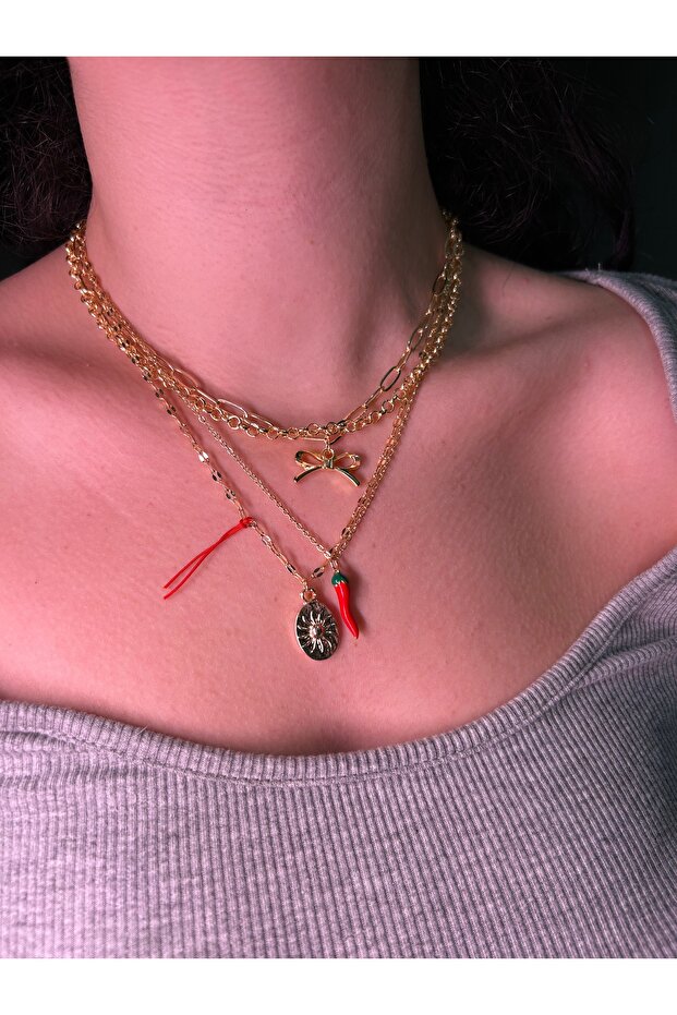 Biber Set Kolye Şans Kolyesi - 3