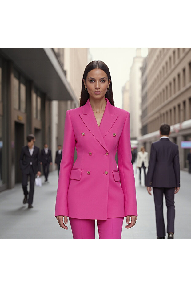 Fuschia Pink Blazer and Pant 2 Piece Set