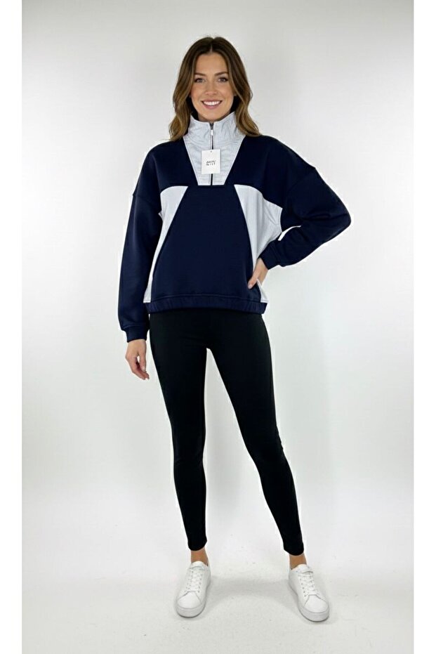 LACİ DİK FERMUAR YAKA OVERSİZE SWEATSHİRT - 3