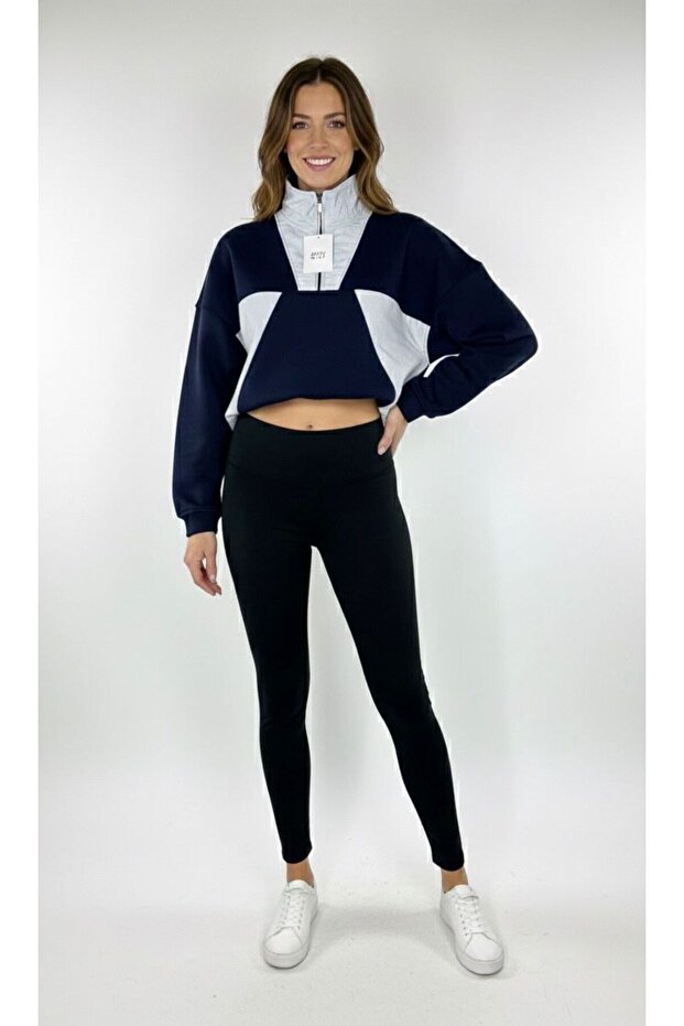 LACİ DİK FERMUAR YAKA OVERSİZE SWEATSHİRT - 1