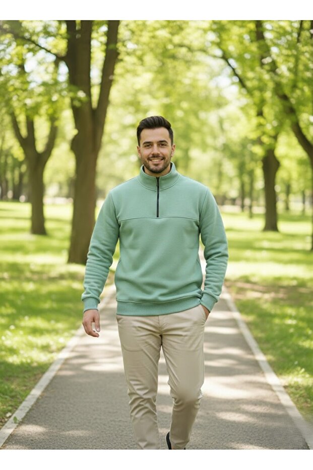 Unisex Relax Fit Comfortable Cut Cotton Fleece Inside 3 Thread Half Zipper Di Mock Neck Weatshirt