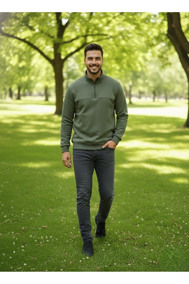 Unisex Relax Fit Comfortable Cut Cotton Fleece Inside 3 Thread Half Zipper Di Mock Neck Weatshirt