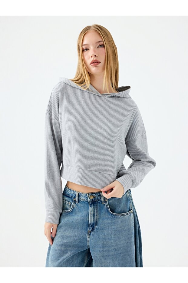 Long Crop Kadın Sweatshirt - 1