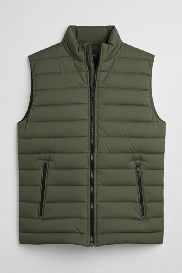 Men's Quilted Lined Puffer Vest with Double Pockets and Zipper
