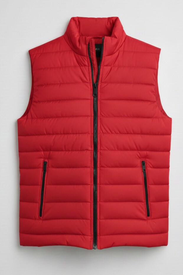 Men's Quilted Lined Puffer Vest with Double Pockets and Zipper