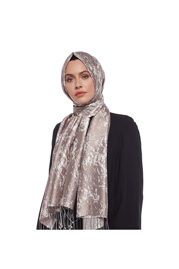 Patterned Silk Shawl - Marble Pattern - Mink - 1