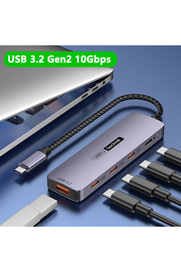 موزع USB 3.2 Gen2 رمادي فضائي 10 جيجابت في الثانية موزع USB C 10 جيجابايت لأجهزة الكمبيوتر المحمولة MacBook Air/Pro iPhone 15/15