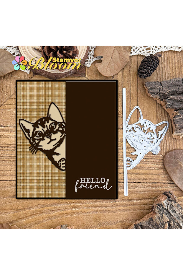 Original Lovely Hiding Cat Half-cut Border Metal Cutting Dies Scrapbooking Decorative Embossing