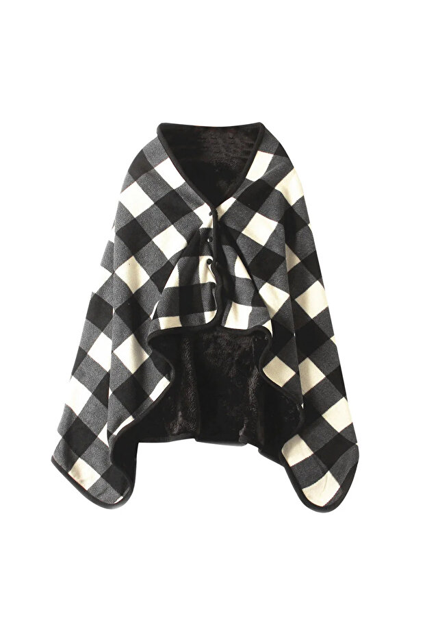black 1pc Wearable Blankets Shawl Blanket Flannel Lazy Casual Office Blanket