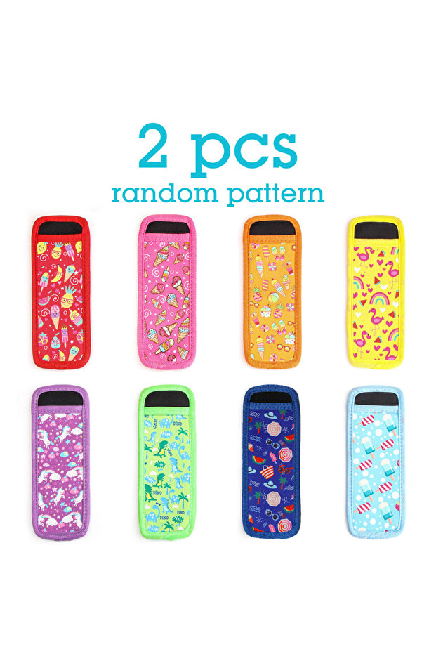 2pcs random pattern Ice Pop Neoprene Insulator Sleeves, Freezer Popsicle Holder Sleeves, Patterned I