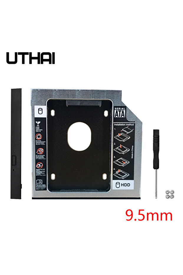 علبة محرك الأقراص الصلبة UTHAI DW95S HDD مقاس 9.5 مم من الألومنيوم Optibay SATA 3.0 مع محول DVD 2...