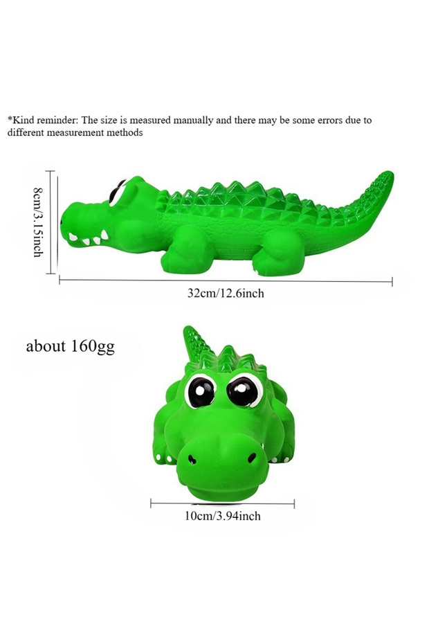 Green-L-1pc Durable Dog Chew Toy for Aggressive Chewers - Crocodile-Shaped Latex with Squeaky Sound
