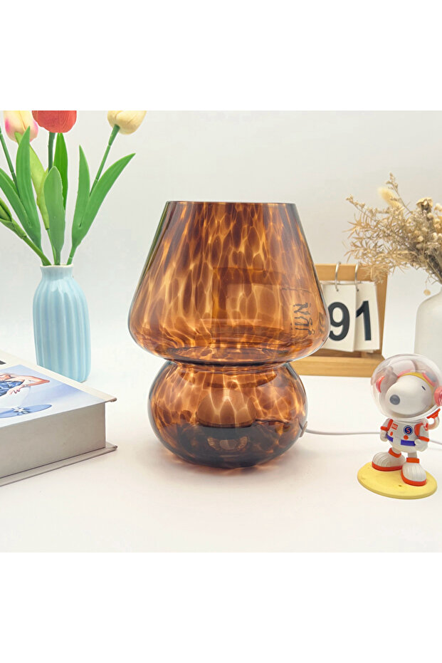 coffee Colorful Glass Mushroom Table Lamp Bedside Lamp Cream Style Simple Girly Atmosphere Lamp Bedr