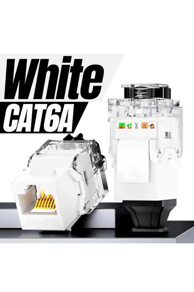 CAT6A White 1pc AMPCOM Network RJ45 Keystone Jack CAT6A CAT6 Zip-Tie Free Ratchet Lock & Tool-Free U