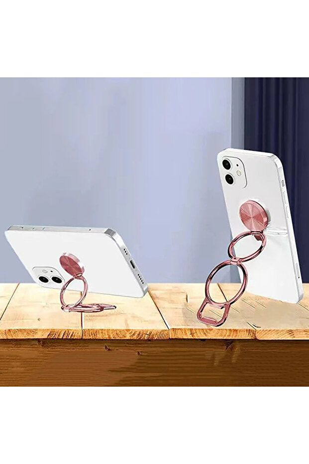 C Metal Foldable Phone Holder 360 Degree Rotation Stand Double Finger Ring Round Cellphone Universa.