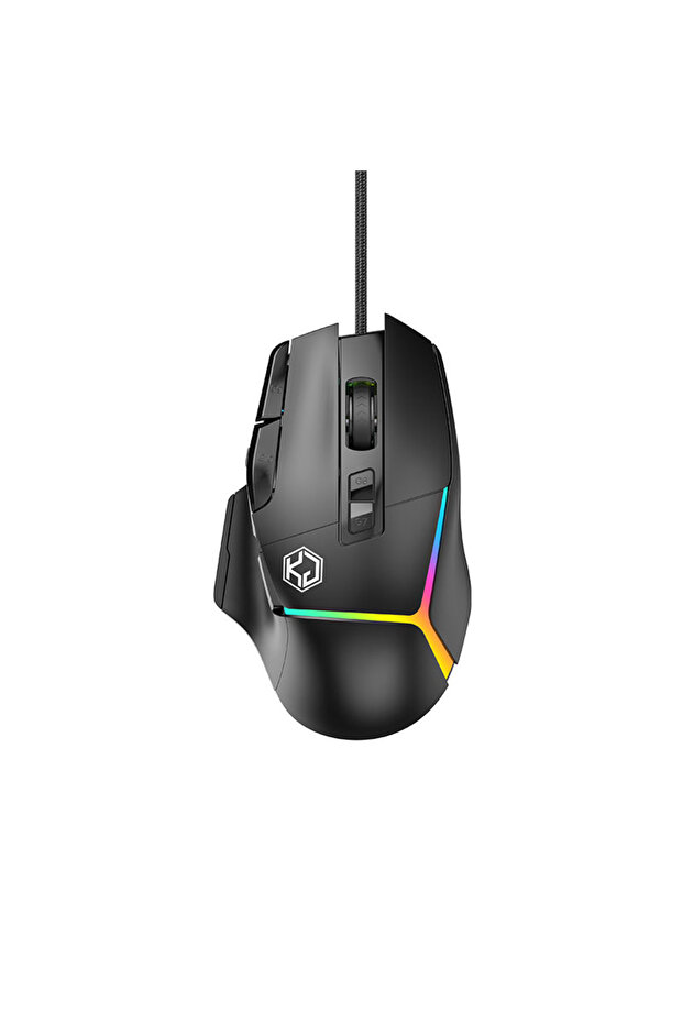ماوس سلكي أسود GK5 مزود بأضواء RGB و10 مفاتيح برمجة ماكرو وشريحة ألعاب بدقة 12800 نقطة في البوصة وتصميم مريح متوسط