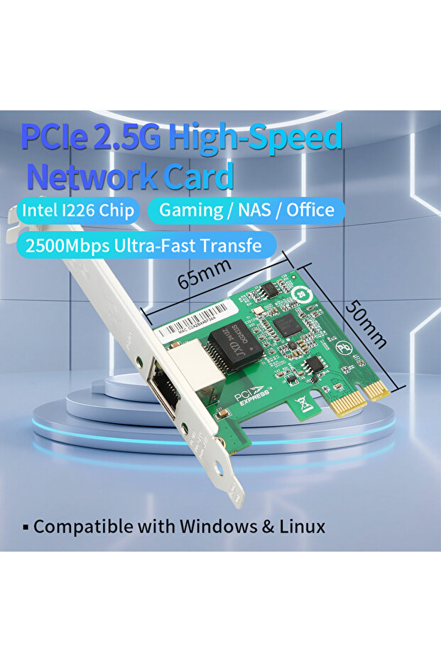 بطاقة شبكة إيثرنت بمنفذ واحد بسرعة 2.5 جيجابت في الثانية من Intel Chip I226 Chip PCIe x1 2500 ميجابت في الثانية Gigabit LAN Adapt...