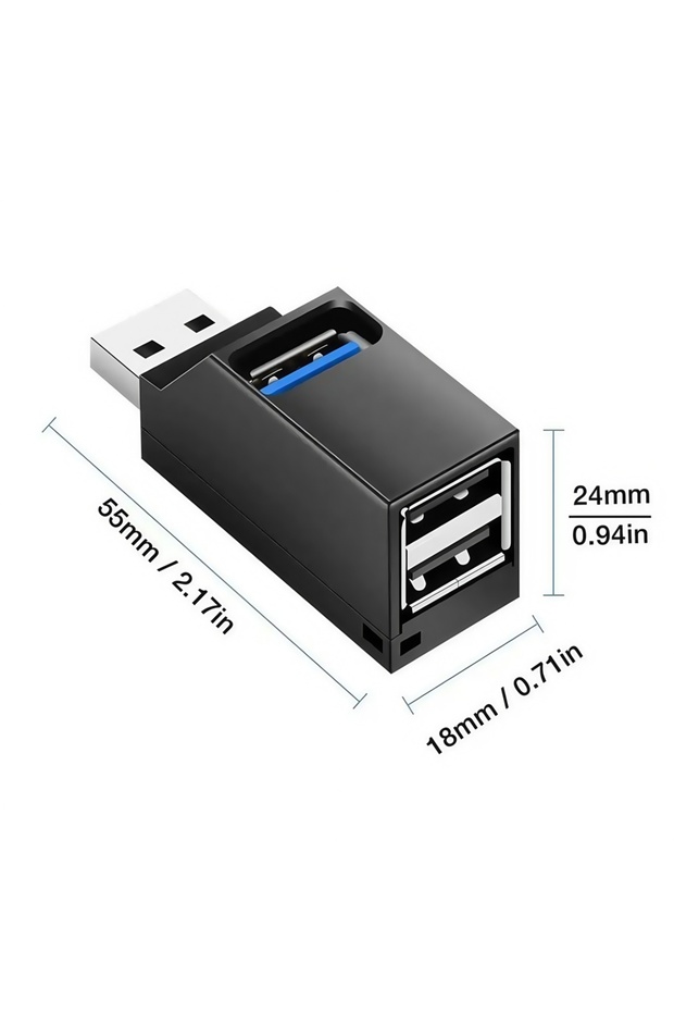 محول موزع USB 3.0 أسود بأربعة منافذ - نقل بيانات عالي السرعة 5 جيجابت في الثانية، تصميم صغير محمول لأجهزة الكمبيوتر المحمولة