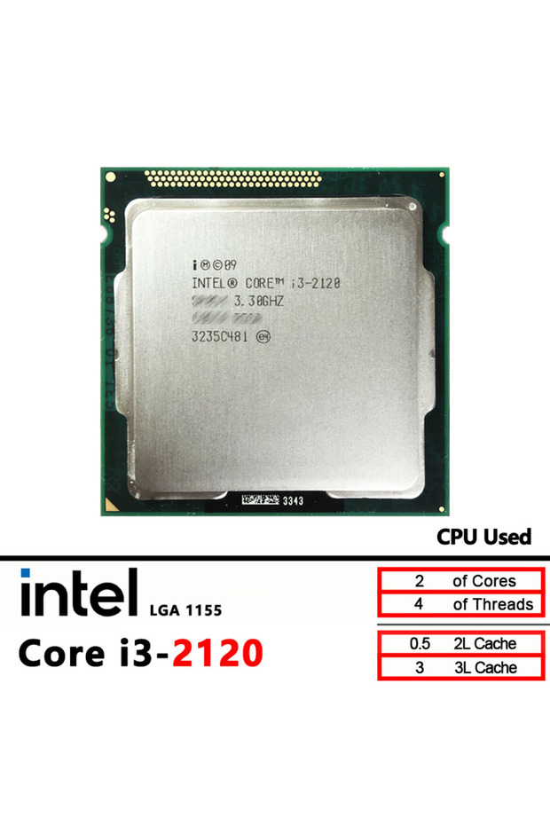 معالج Core i3-2120 مستعمل i3 2120 ثنائي النواة بسرعة 3.3 جيجاهرتز، 3 ميجابايت، 65 واط، LGA 1155