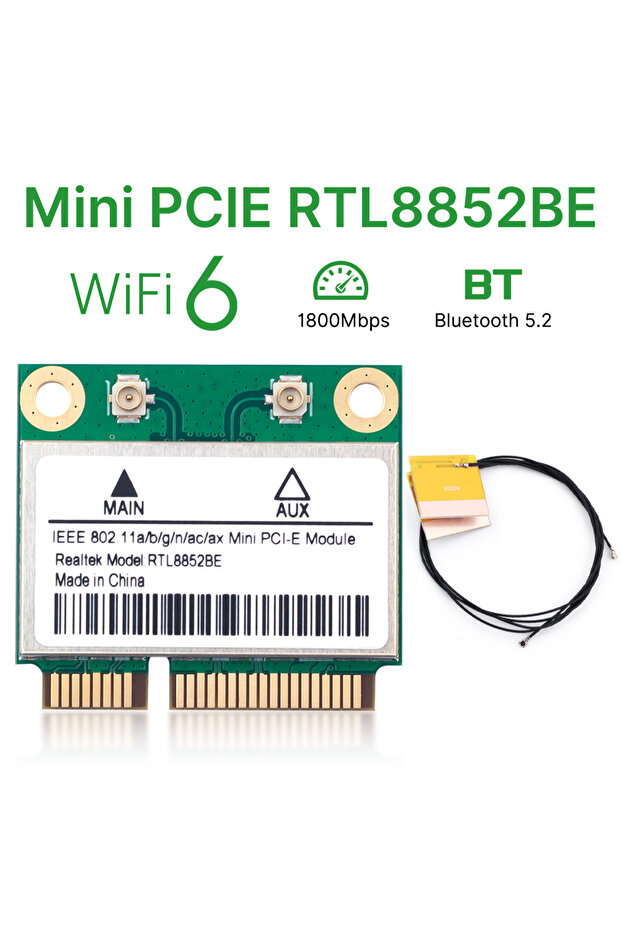 RTL8852BE Mini PCIE WiFi 6 RTL8852BE 1800Mbps BT5.2 WiFi Card 802.11AX 2.4G/5GHz Wireless Network Ca