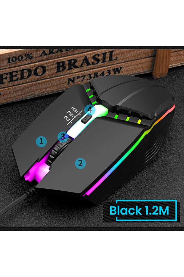 ماوس ألعاب سلكي أسود اللون من Elough مزود بمنفذ USB لأجهزة الكمبيوتر المكتبية والمحمولة والمكتب المنزلي وإضاءة RGB