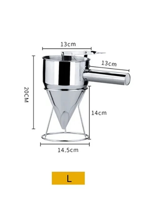 L-1200ml Cone Stainless Steel Pancake Batter Removable Dispenser Funnels with Stand 600/1200ml Great