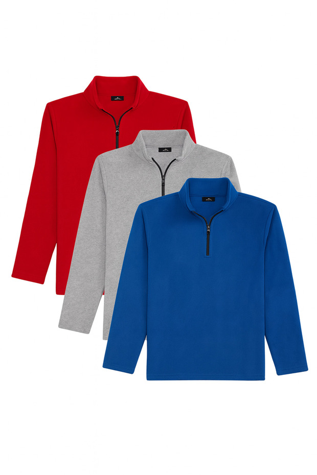 Unisex 3-Pack Blue-Grey-Red Standard Fit Cold-Resistant Fleece Sweatshirt