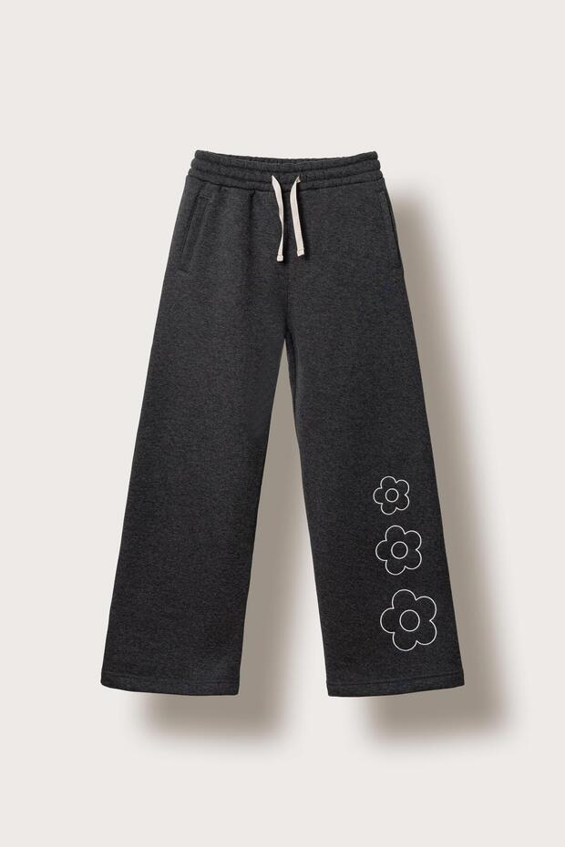 3 Thread Floral Embroidered Girls' Sweatpants
