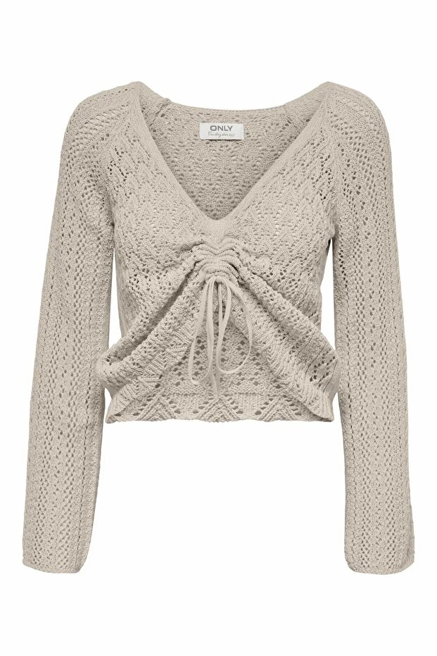 Women's White Onlnola Life Ls Ruching Pullover Knit Sweater & Cardigan 15273610-Pumicesto - 2