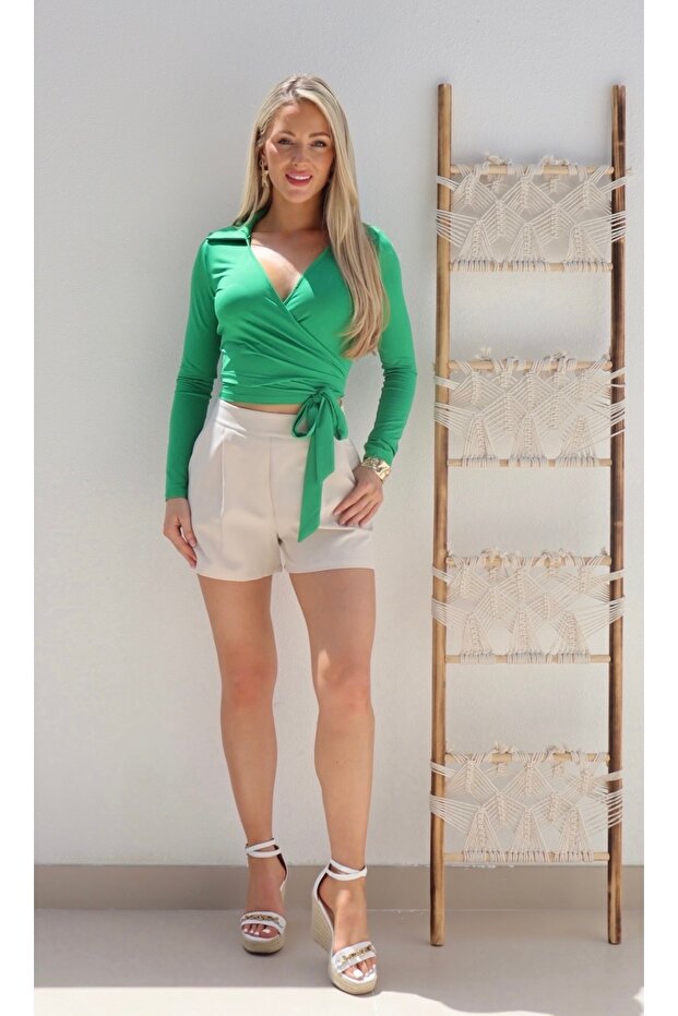 Penelope Wrap Over Collar Top