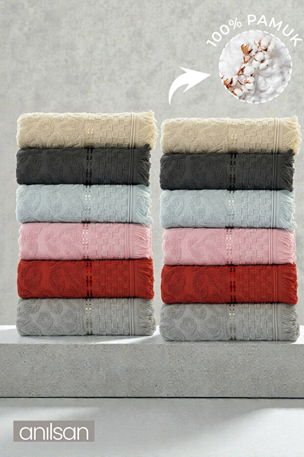 12-Piece Agora Hand Towels - 50X80 Cm, 170 Gr, 100% Cotton, Spa and Hotel Towels
