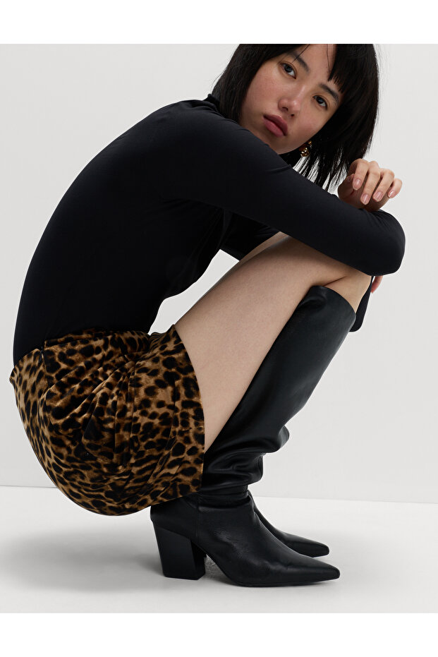 Leopar Desenli Mini Etek - 4