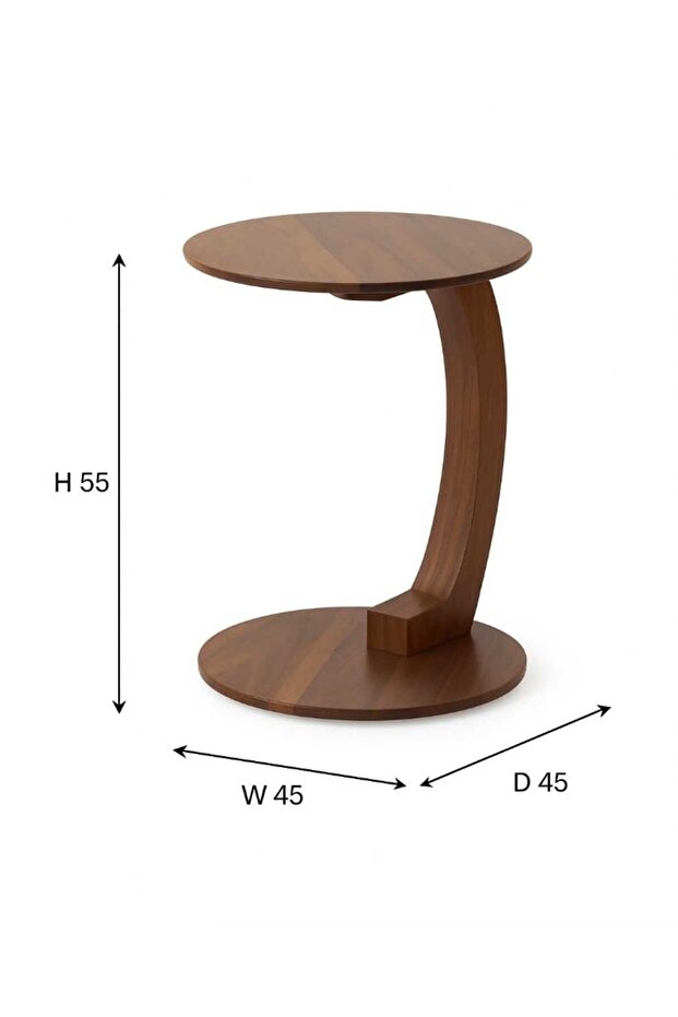 SKY-TOUCH Round C-Shaped End Table, Metal Frame, Walnut (40x40x60cm) - 3