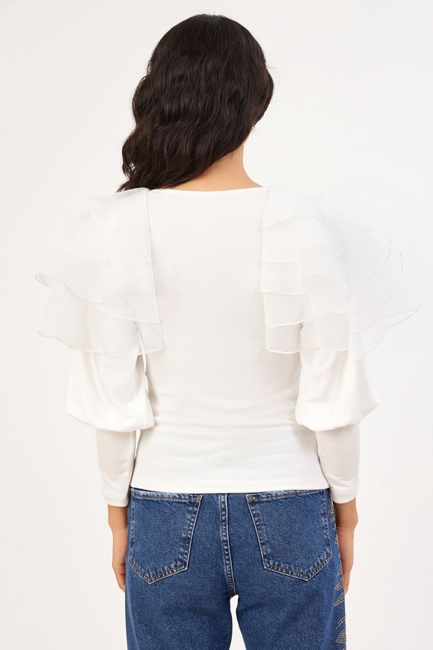 Organze detaylı örme bluz - 4