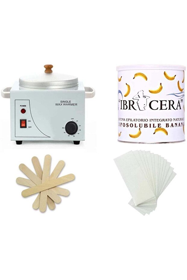 Single Wax Heater Machine Waxing Kit with 600ml Banana Wax, 100 Strips & 10 Wooden Spatulas