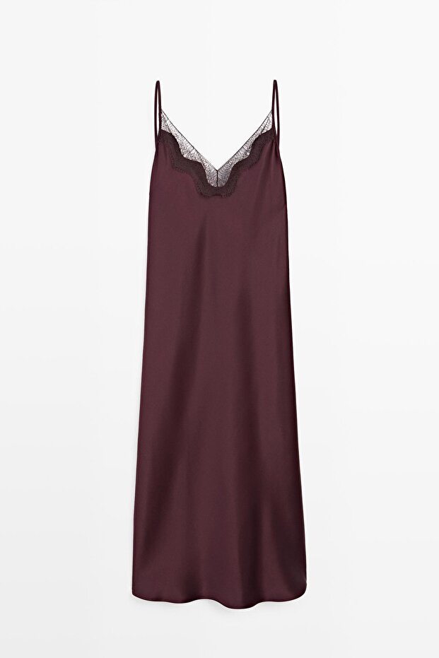 Dökümlü dantelli midi elbise - 5