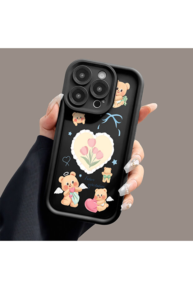 حافظة سيليكون سوداء متوافقة مع هاتف iPhone 16 ومقاومة للصدمات وذات نمط لطيف - 4