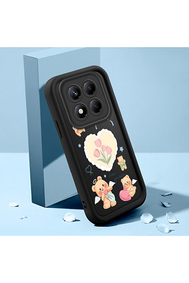 حافظة سيليكون سوداء متوافقة مع هاتف Xiaomi Redmi Note 14 Pro Plus+ 5G ومقاومة للصدمات وذات نمط لطيف - 1