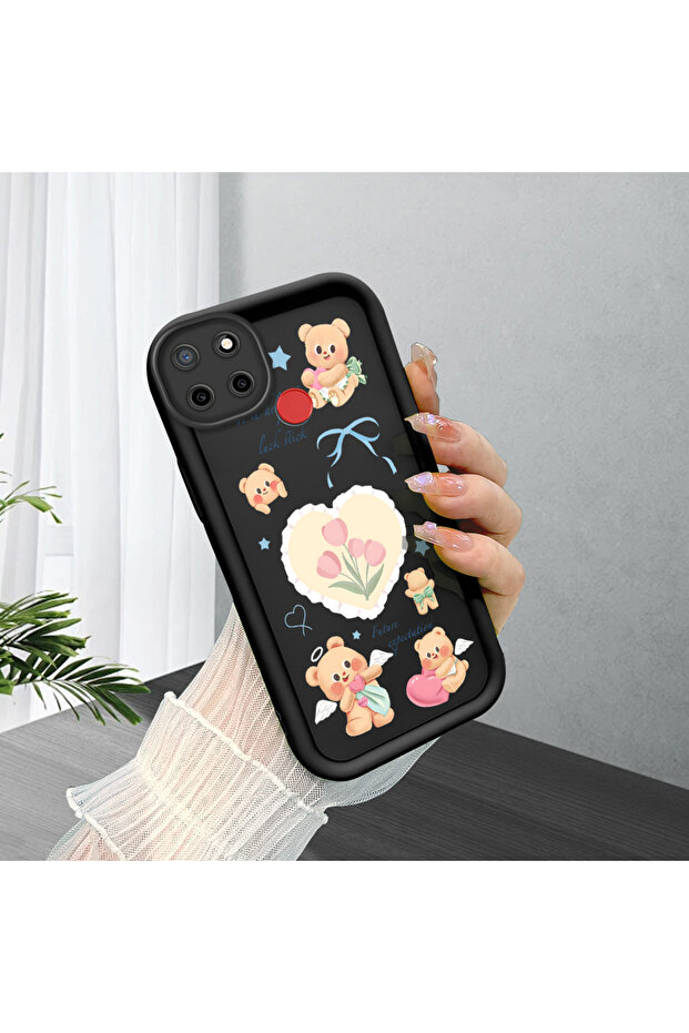 حافظة سيليكون سوداء بنمط لطيف مقاومة للصدمات ومتوافقة مع هاتف Realme C25 - 2