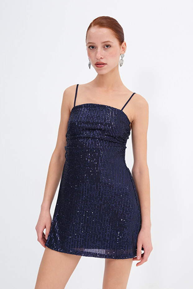 Payetli Mini Elbise E17773 - 5