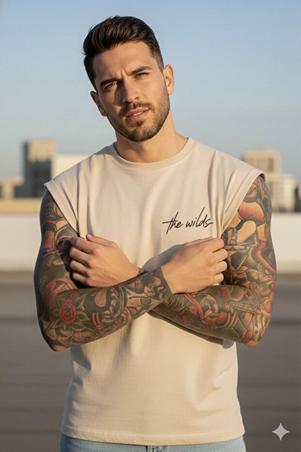 The Wi̇lds Printed Men's Zero Sleeve Sleeveless Tank Top Tshirt