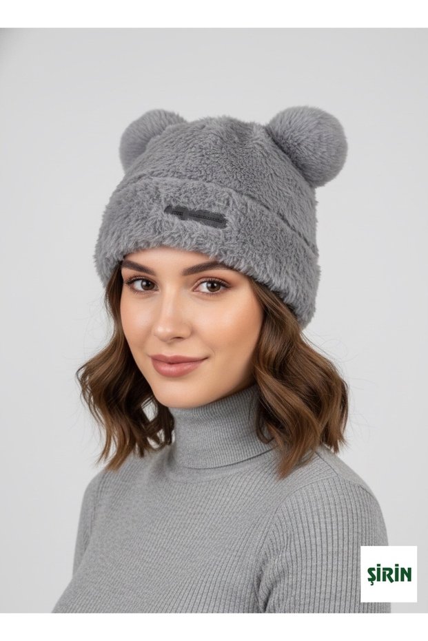 Teddy Bear Hat Women's Bear - Winter Beanie with Gray Ears Animal Figure