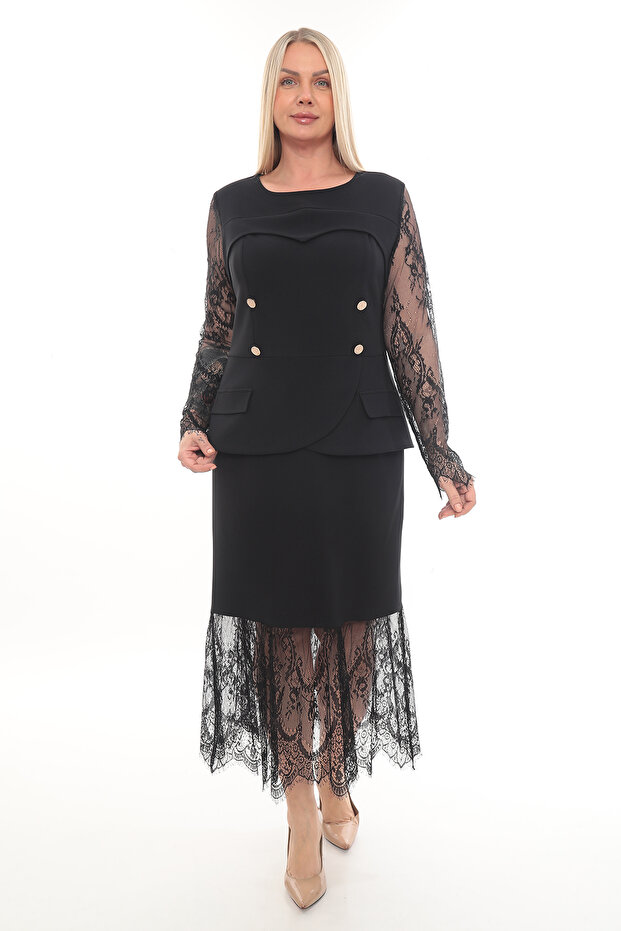 Stylish Evening Dress with Lace and Button Detail Ets7270