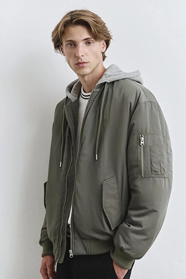KAPÜŞONLU CEKET Smokey Olive - 3